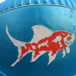 Koi japanese goldfish vinyl-luxed on the back of my 63 merc's front seat