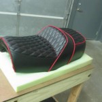 King and queen seat redo in black with red diamond stitching.