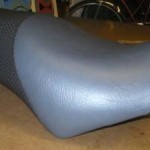 John's motoguzzi seat redo. In grey and black big basketweave vinyl