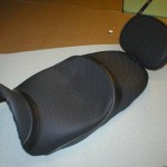 Corbin seat redo. Black basketweave vinyl. Tool pouch in the backrest.