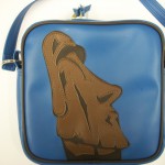 Moi Easter island monlith on a square vinyl-lux bag.